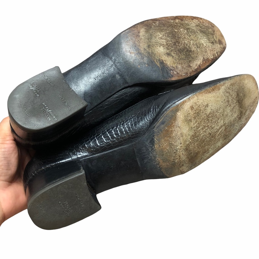 Ferragamo Black Croc Leather Buckle Loafers Shoes - Picture 4 of 6